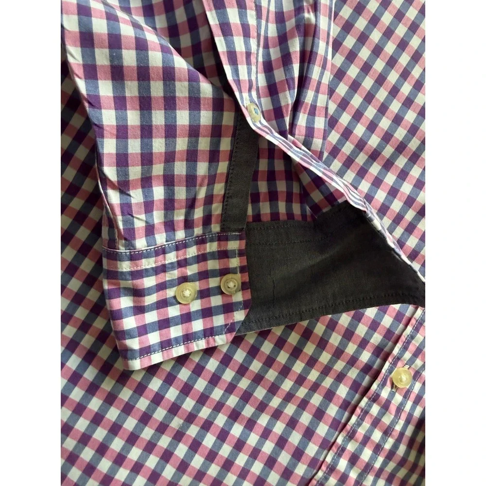 Banana Republic Grant Fit Custom 078 Wash Shirt Men Pink/Navy Gingham Sz L - EUC